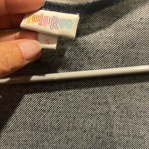 LuLaRoe Dark Chambray color open front cardigan.